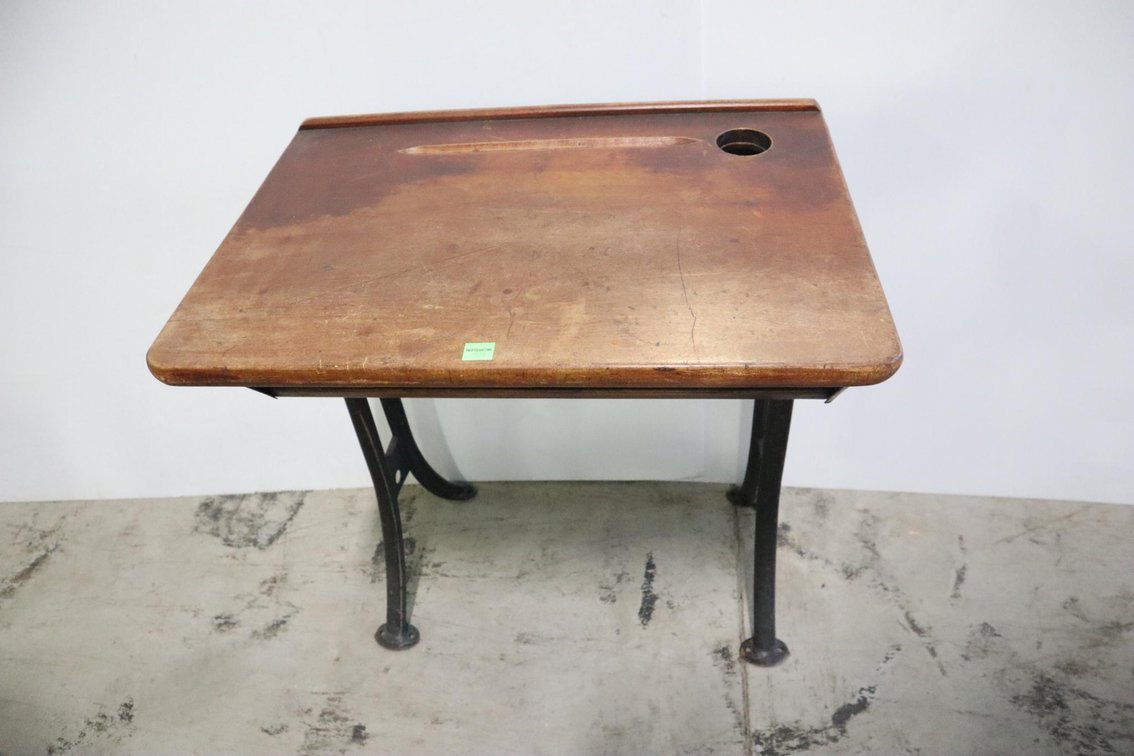 Antique School Desk With Inkwell Holder