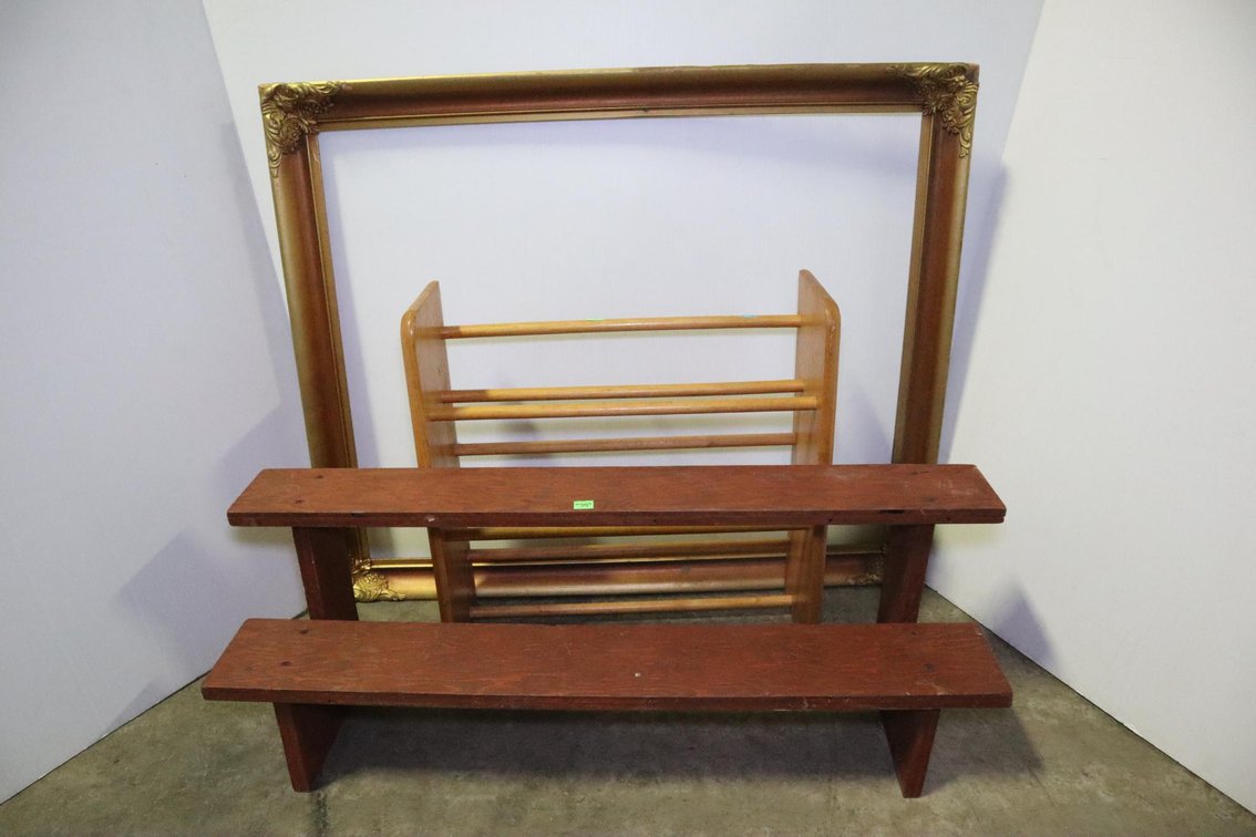 Framed Mirror, Small Rack and Shelving/Steps