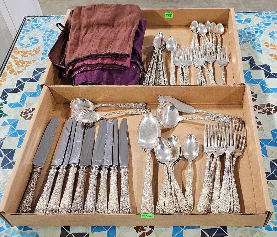 S. Kirk & Son Sterling Silver Flatware Set, Weight: 4Lb 15oz - Including Stainless Blade Knives, Service For 8