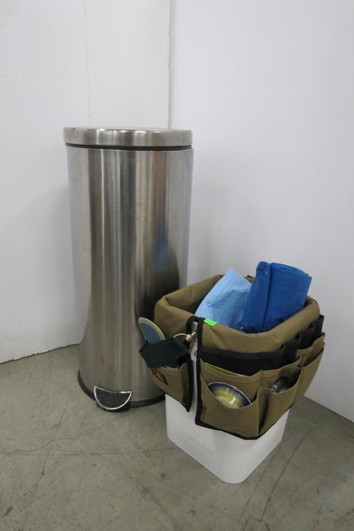 5 Gallon Bucket With Painting Supplies and Stainless Steel Trash Can