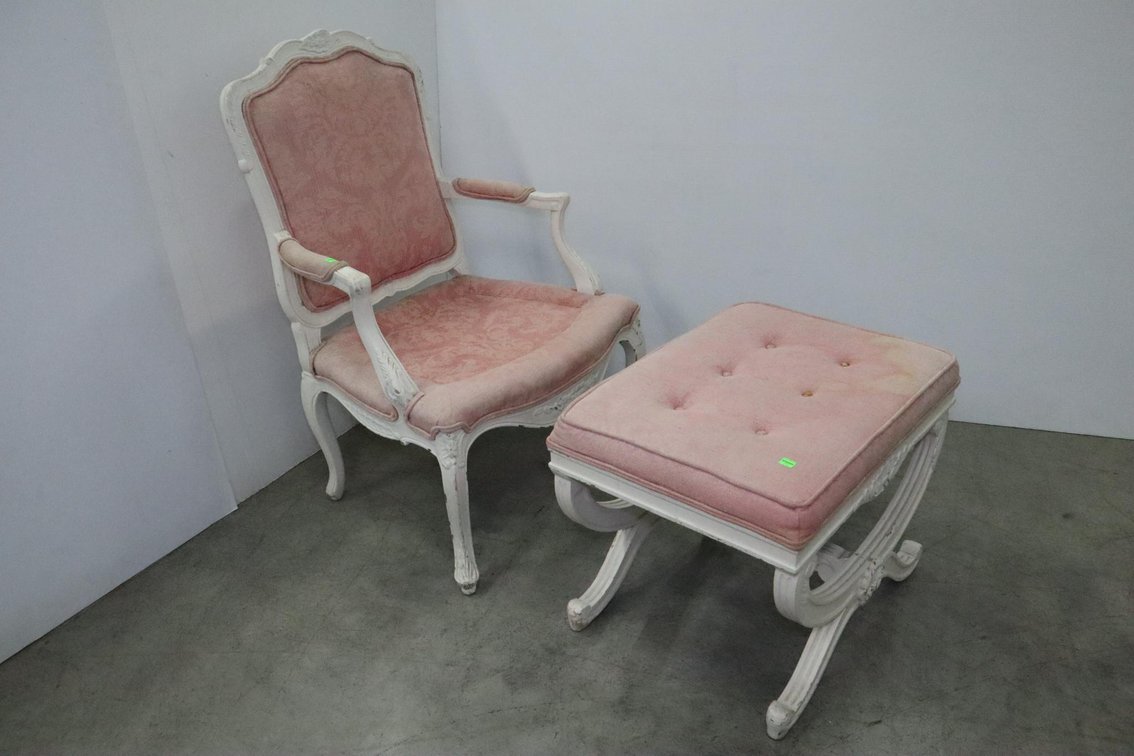 Vintage Pink Parlor Chair With Ottoman