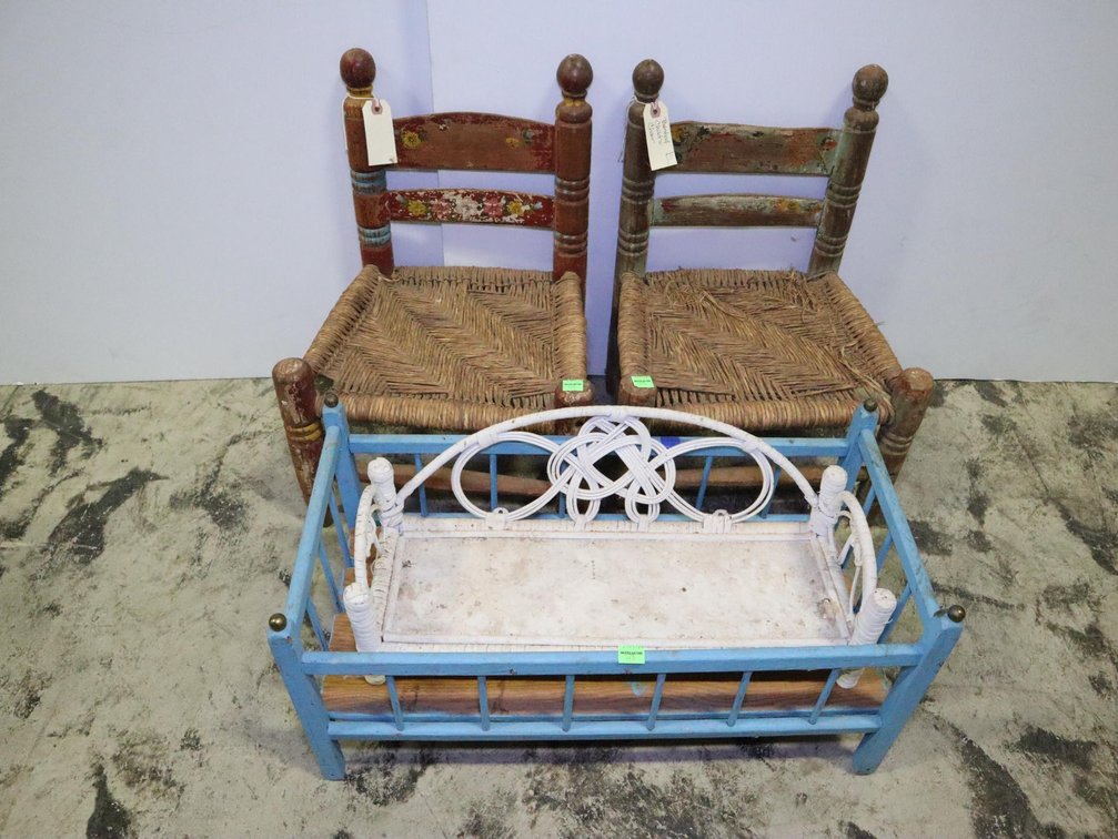 Two Child's Chairs and Doll Crib