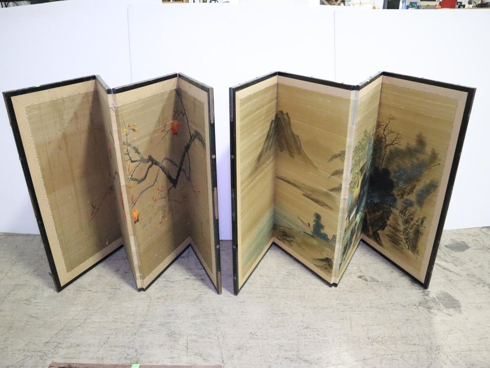 (2) Four Panel Oriental Art Pieces