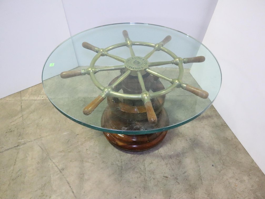 Ships Wheel Coffee Table With Glass Top, John Hastie & Co. - Greenock