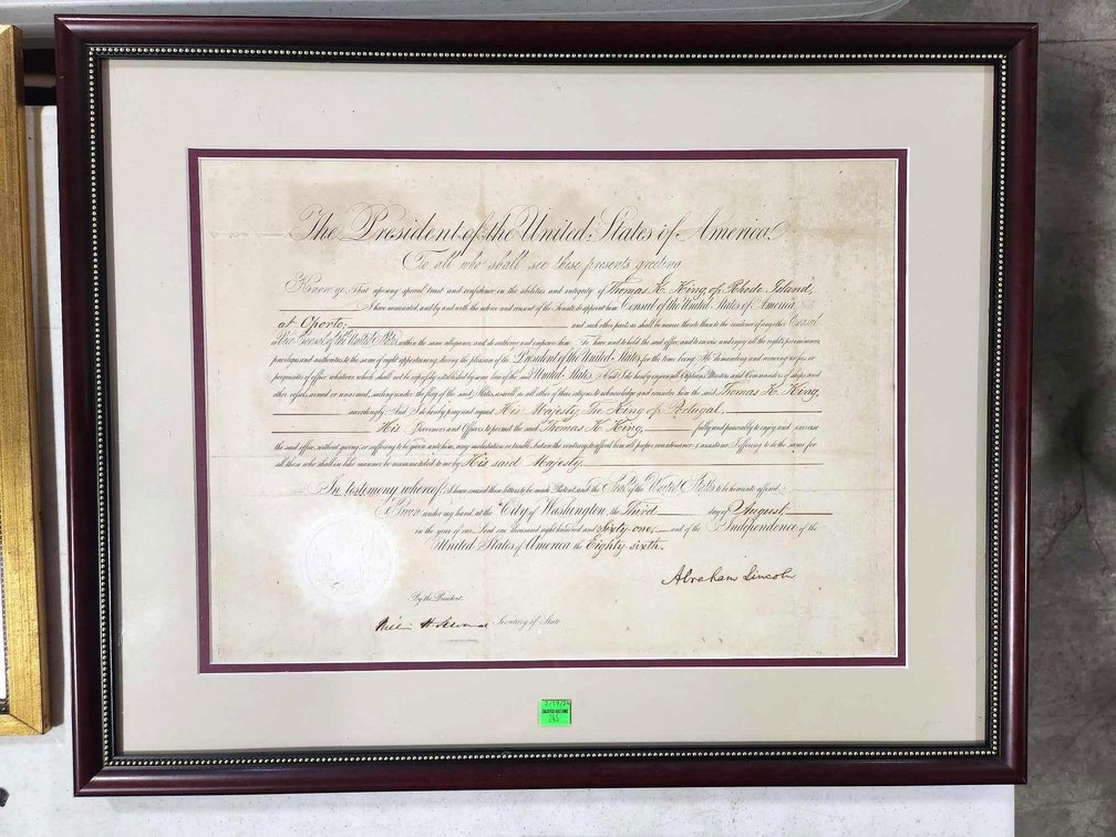 Abraham Lincoln Signed Document Appointing Consul of The United States of America Position. Dated 1861 - Signature Checked By Independent Third-Party and Is Genuine Original Signature of Abraham Lincoln