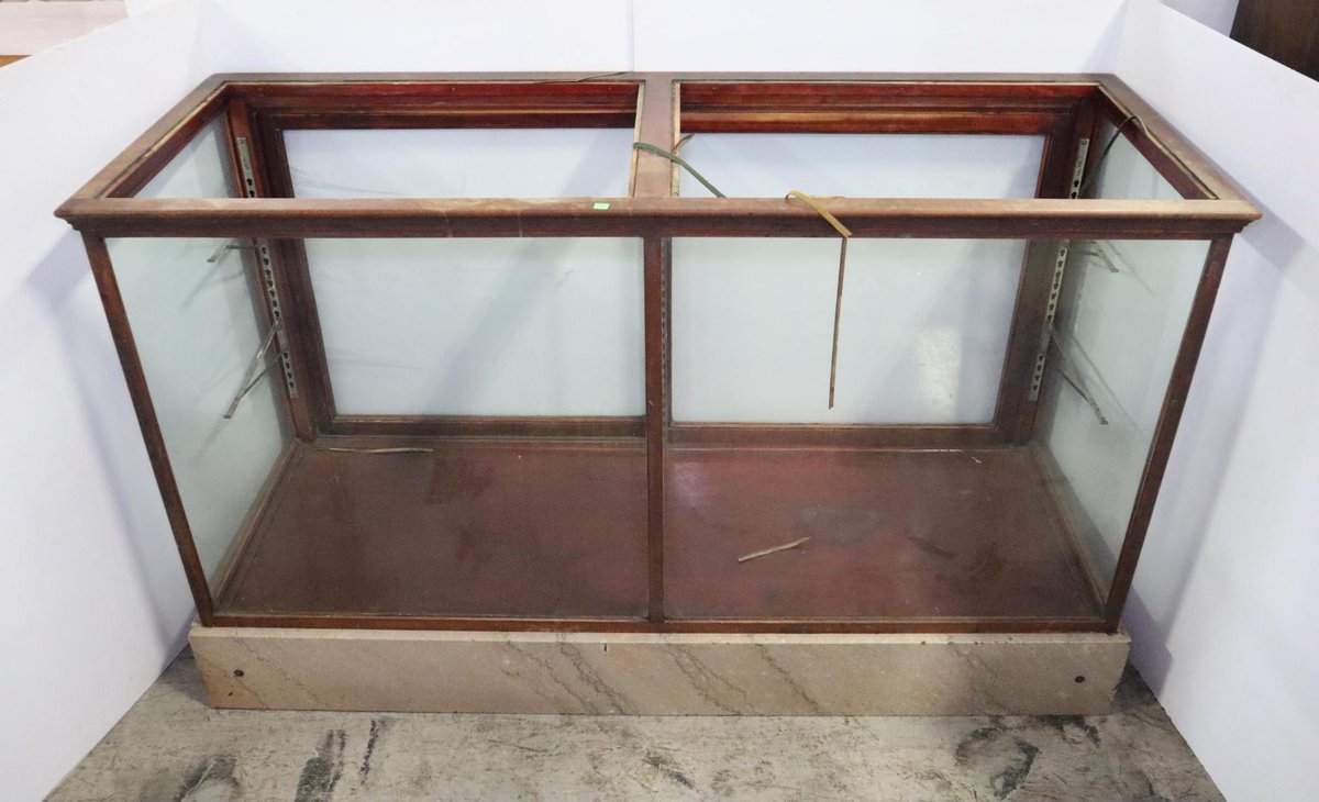 Antique Retail Glass Display Case, Top Glass Is Missing, No Shelves