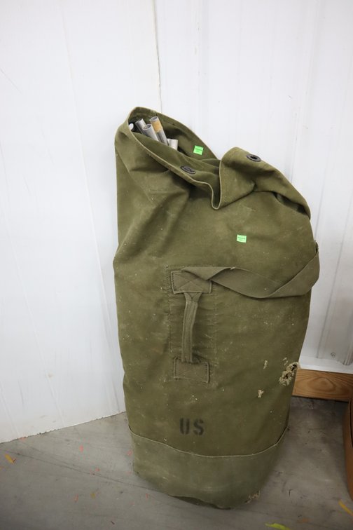 Military Duffel Bag With Vintage Tent