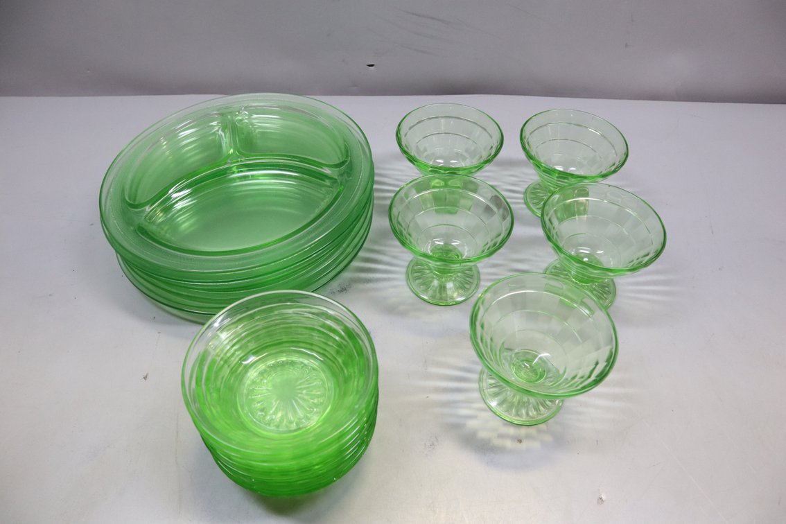 Green Depression Snack Plates and Sherbet Cups