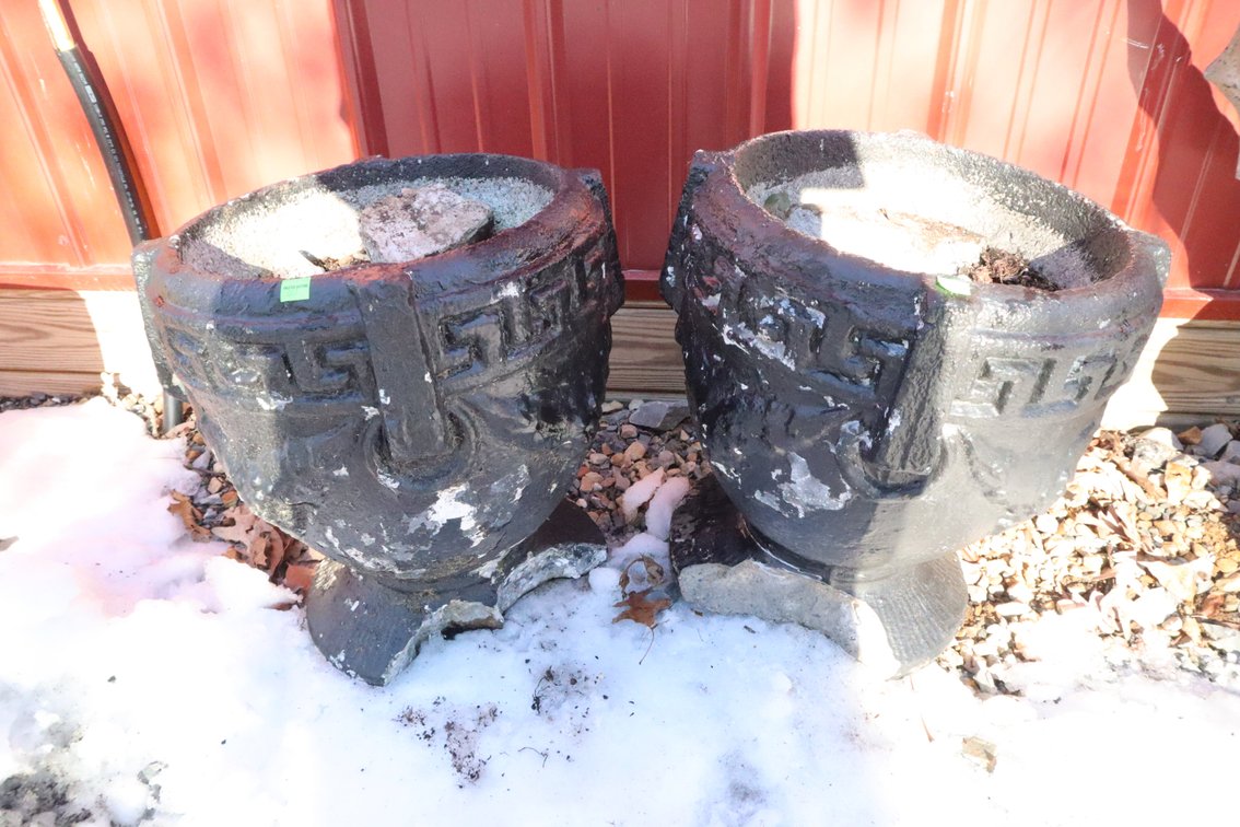 Pair of Cement Planters, Bases Are Broken
