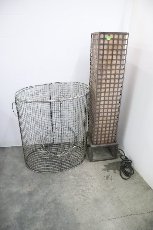 Wire Hamper and A Floor Lamp