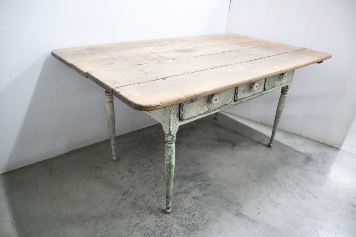 Antique Table With Drawers, Top Is Fastened With 4 Wooden Pegs