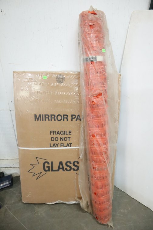 Cardboard Boxes, Partial Roll of Plastic Mesh Fence