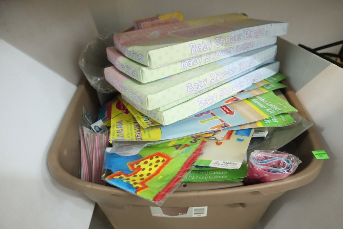 Tote of Party Supplies