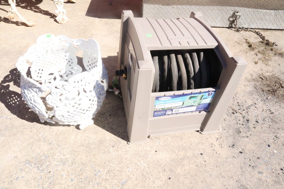 Suncast Hose Reel and Cast Aluminum Planter