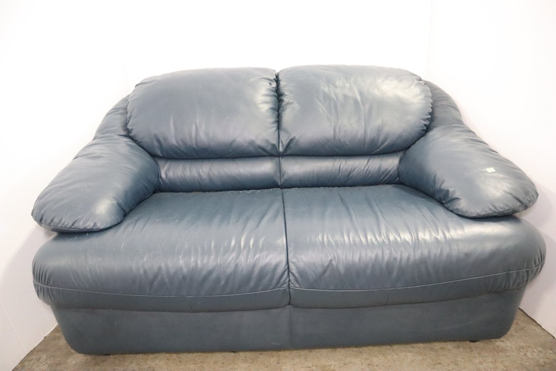 Blue Leather Loveseat