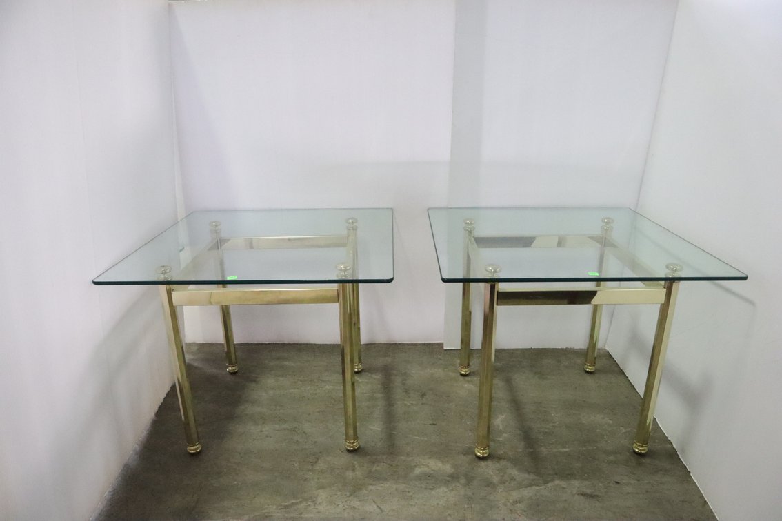 Set Of Glass Top End Tables, 27X27