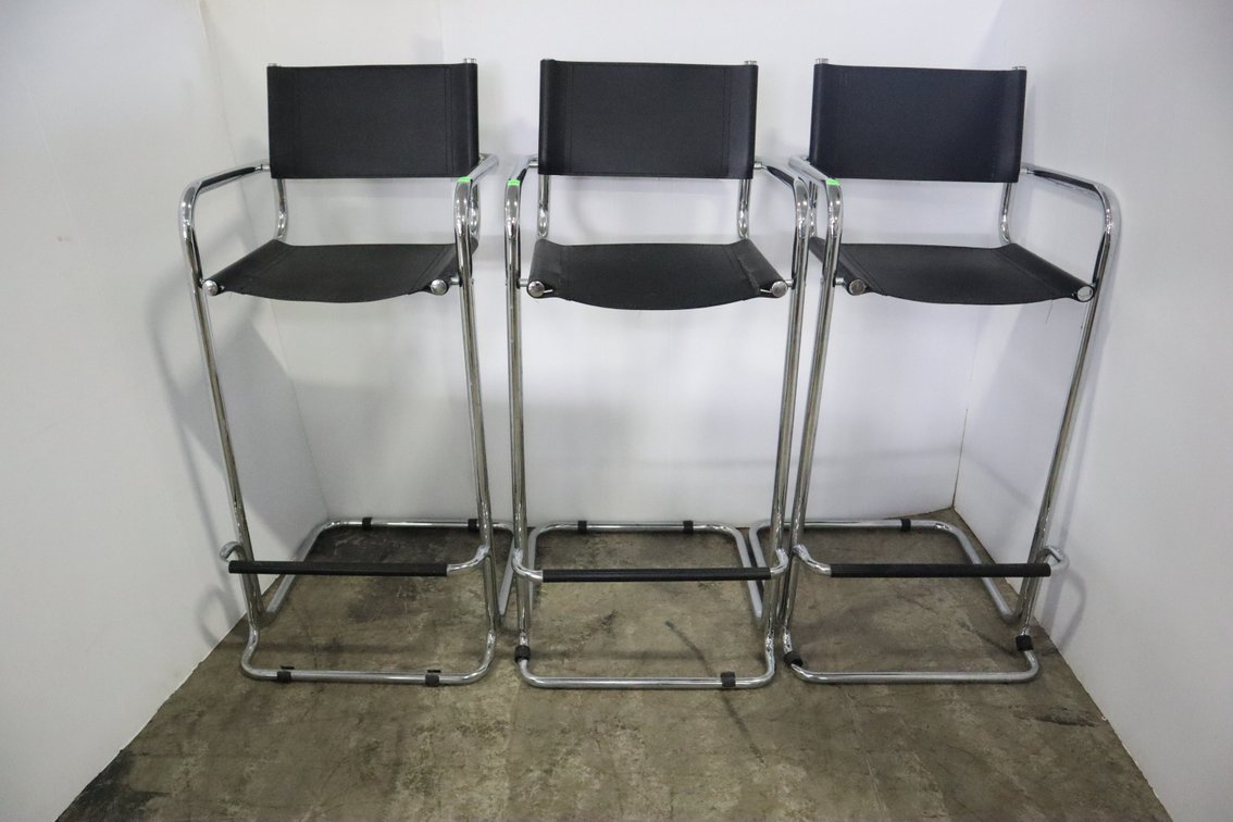 Mid-Century Chrome and Leather Bar Stools, 28" Seat Height