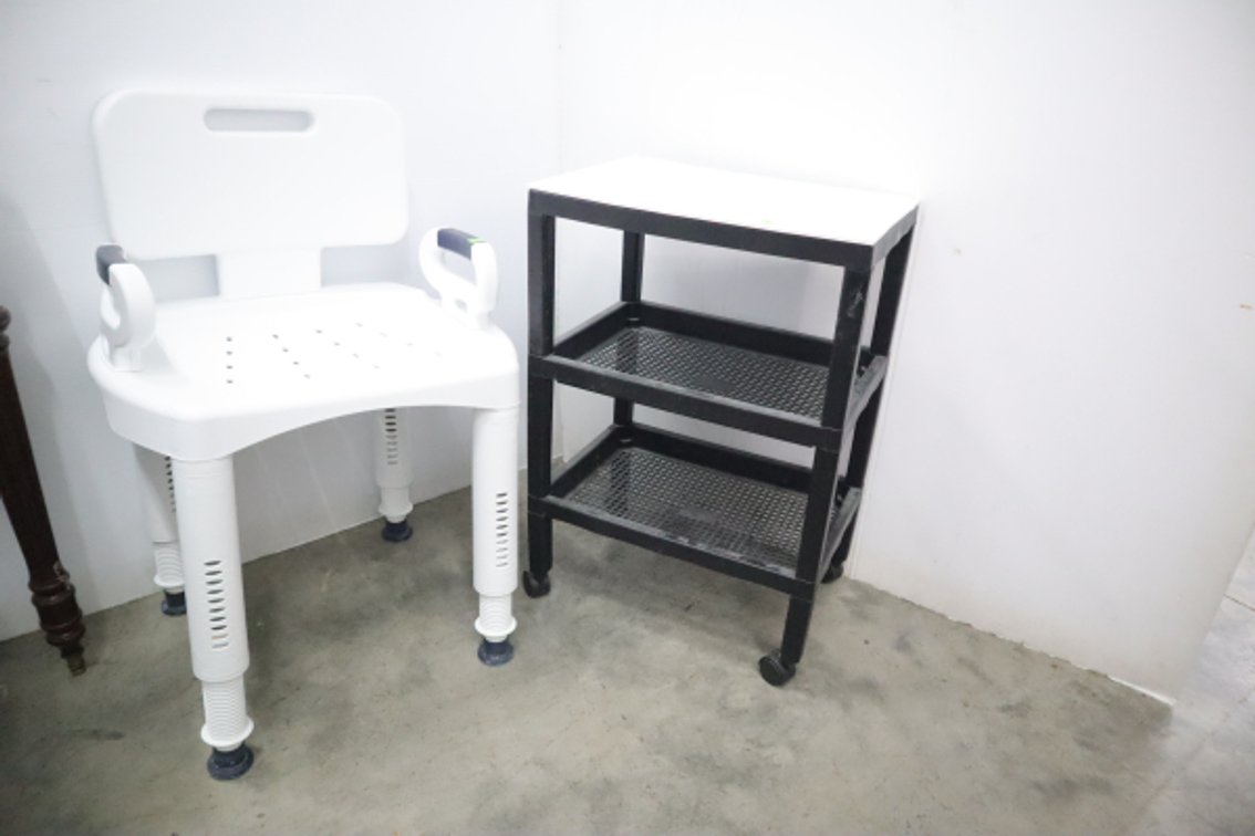 Shower Chair and Small Plastic Shelf