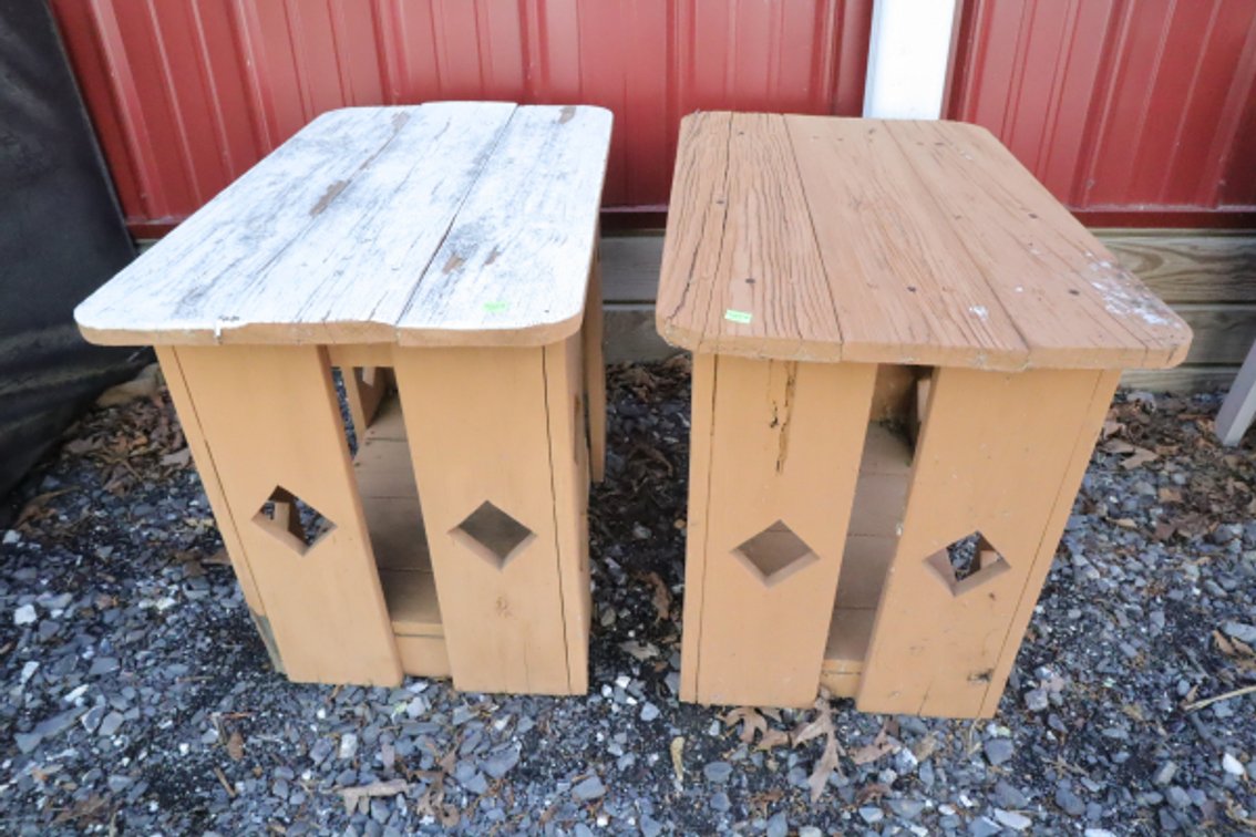 Pair of Outdoor Wooden End Tables