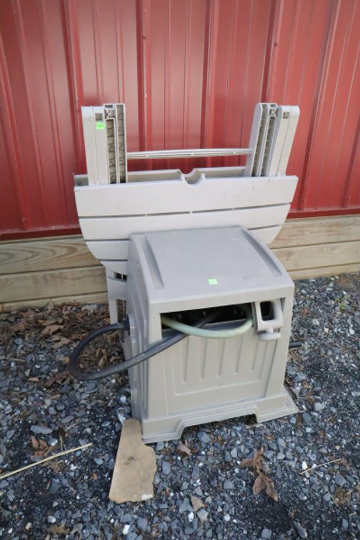 Suncast Hose Reel and A Plastic Folding Table