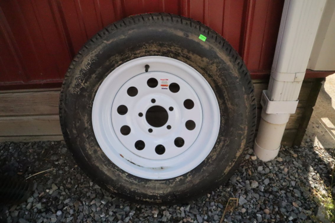 New 205/75D15 Trailer Tire, 5 Lug Rim