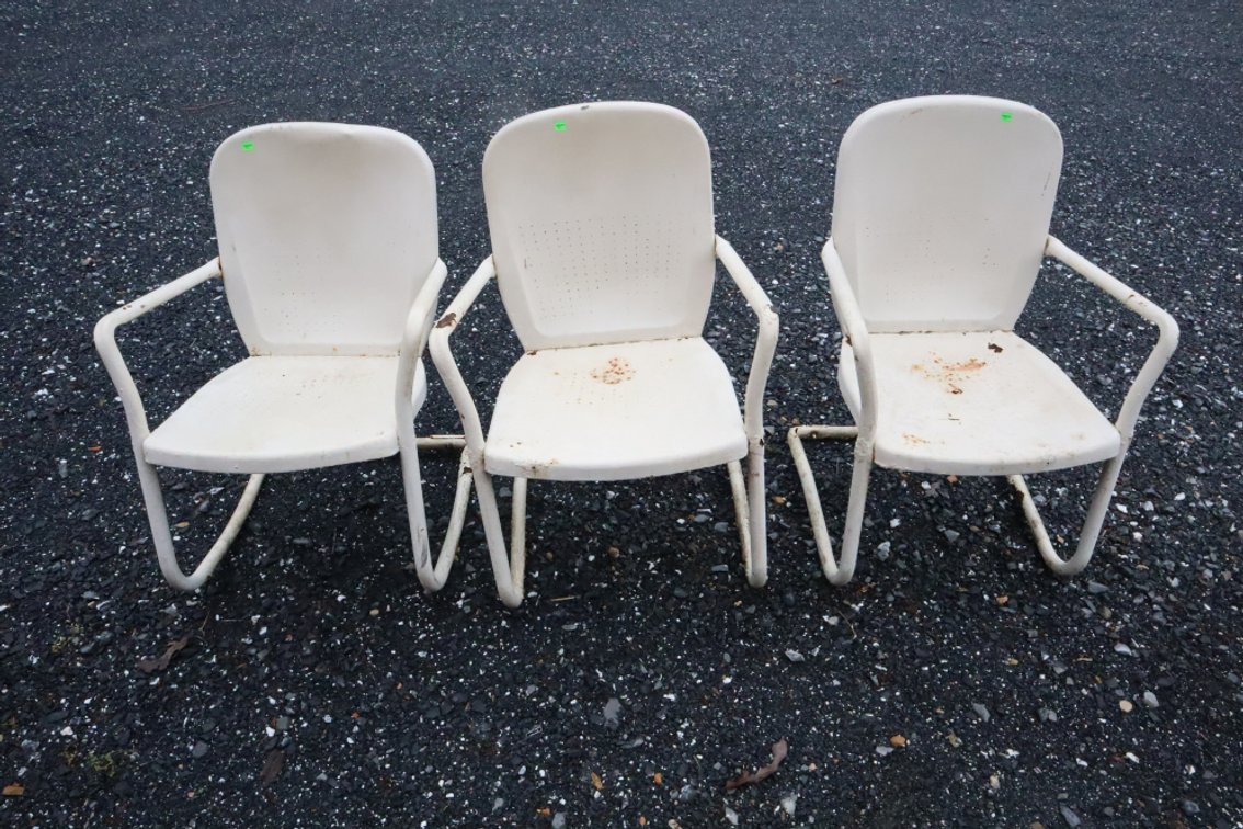 Three Metal Patio Chairs, Bottom of Frames Are Rust Rotted