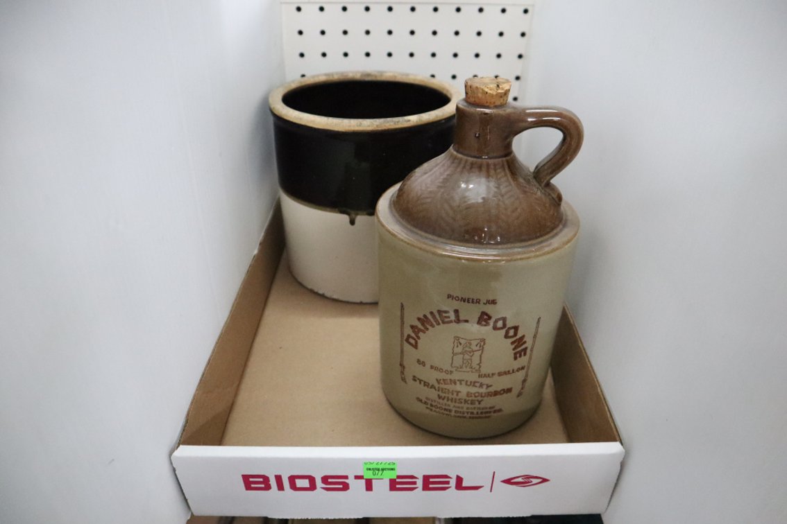 Stoneware Crock and Daniel Boone Stoneware Jug