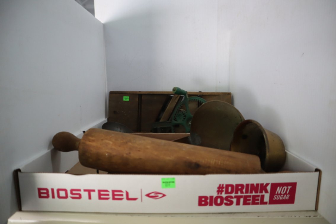 Antique Kitchen Items, Apple Peeler, Wooden Rolling Pin