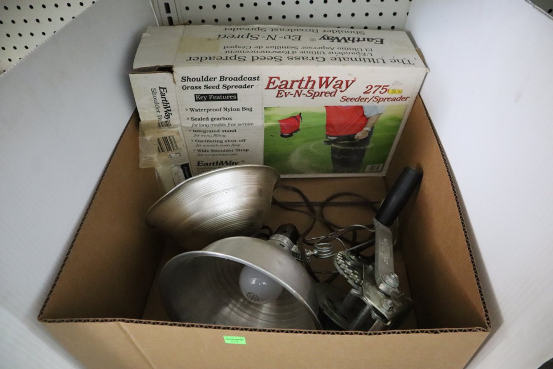 Heat Lamps, Earthway Seed Spreader, Hand Winch
