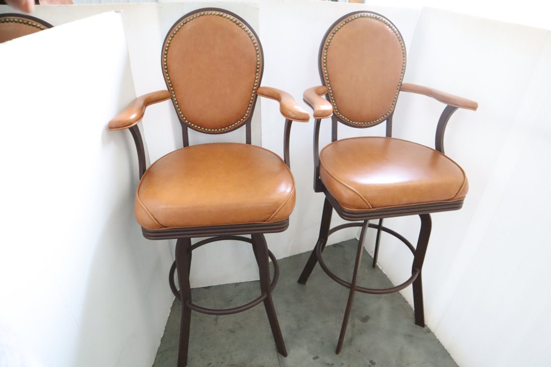 Pair of Leather Swivel Bar Chairs