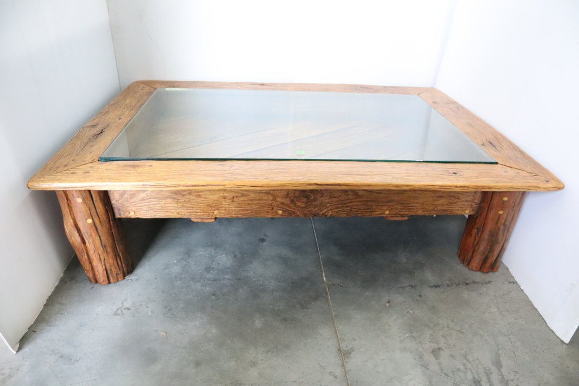 Custom Made Solid Wood Glass Top Coffee Table