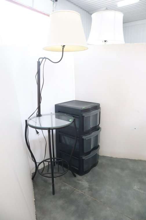 Floor Lamp and Plastic Storage Drawers