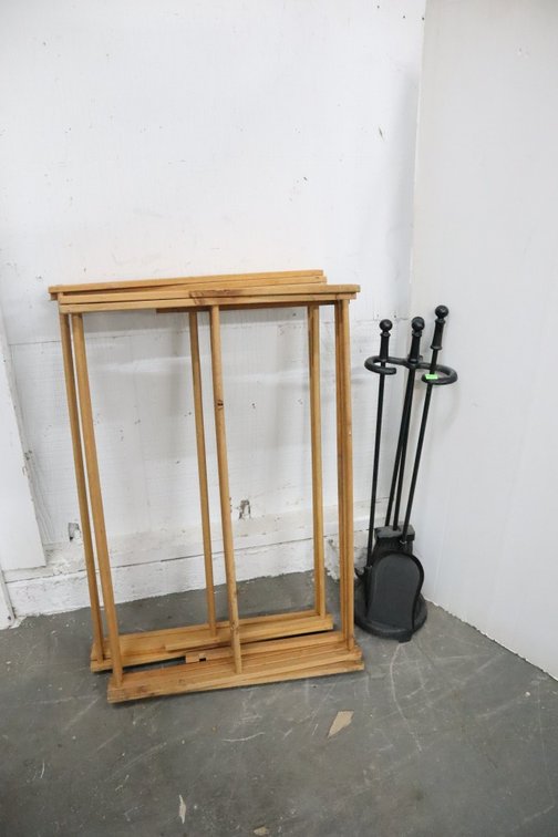 Folding Wooden Racks and Fireplace Tool Set