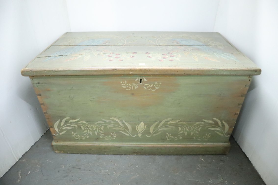 Antique Painted Blanket Chest With Dovetail Corners