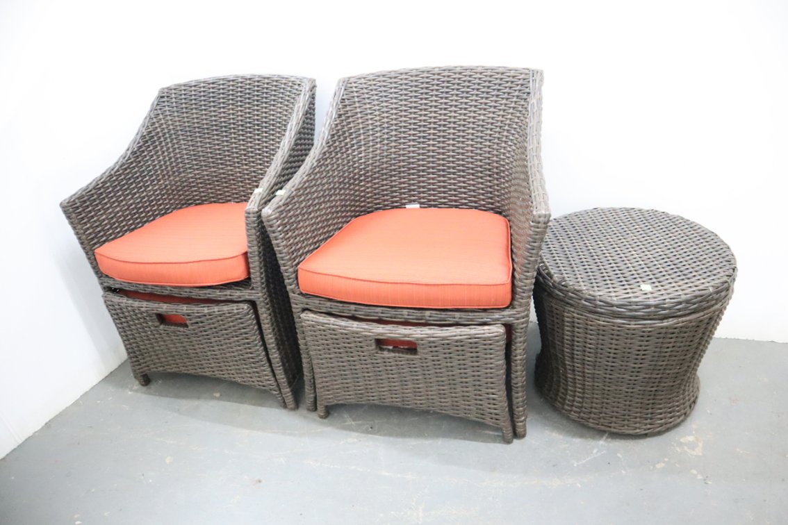 Imitation Wicker Patio Chairs With Nesting Ottomans, Side Table