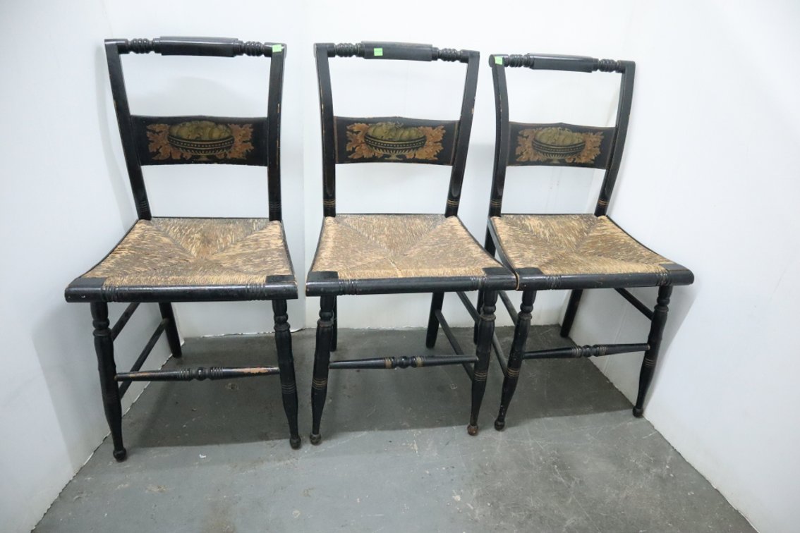 3 Antique Rush Bottom Chairs