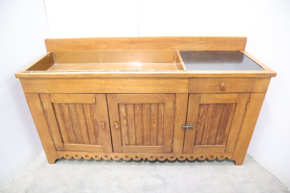Antique Oak Dry Sink With Copper Liner