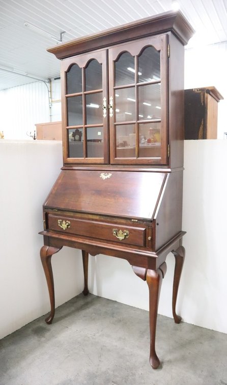 Drop Front Secretary Desk With Bookcase Top, 2-Piece