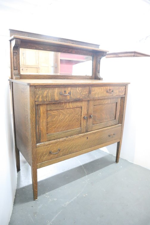 Antique Oak Sideboard With Mirror