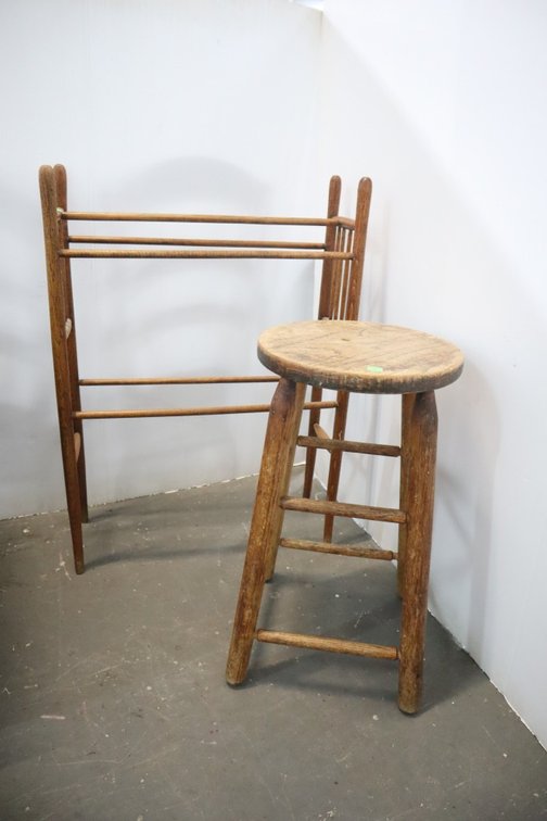Antique Quilt Rack and Stool