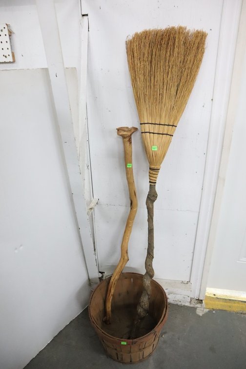 Broom, Walking Stick, Wooden Basket