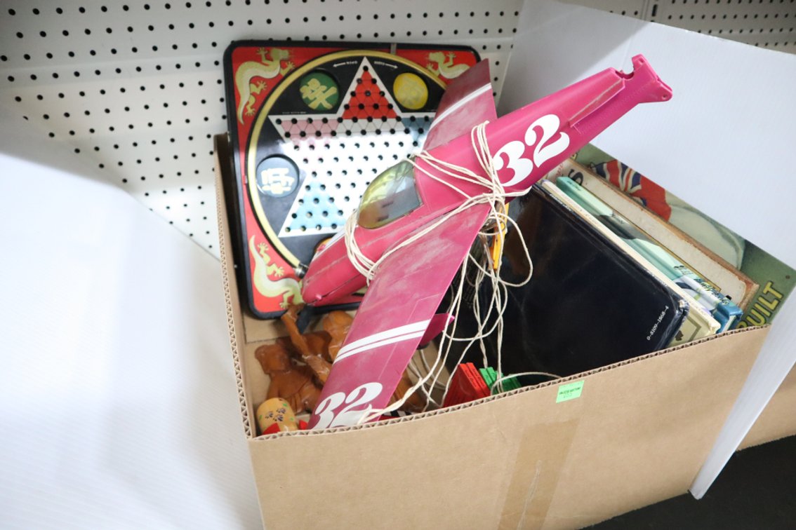 Children's Books, Chinese Checkers Game, Broken Model Airplane