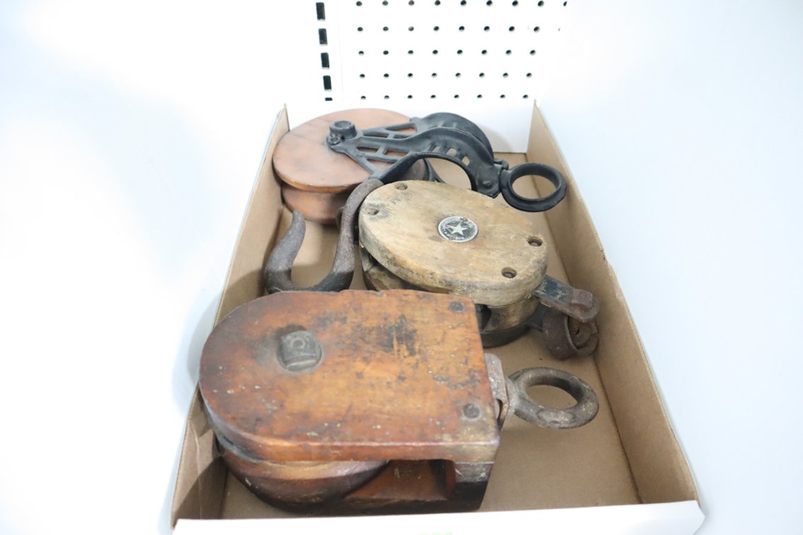 3 Antique Pulleys