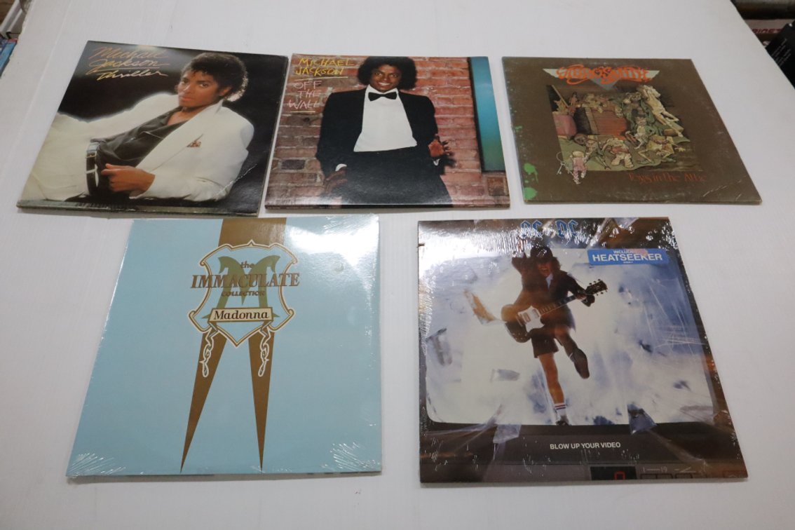 5 Vinyl Records, Michael Jackson, Aerosmith, Madonna, AC/DC