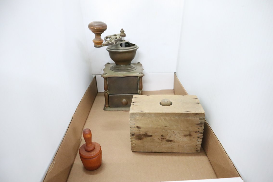 Antique Wooden Butter Mold and A Coffee Grinder