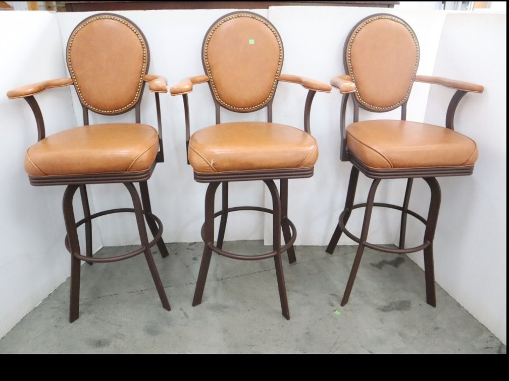 3 Leather Swivel Bar Chairs
