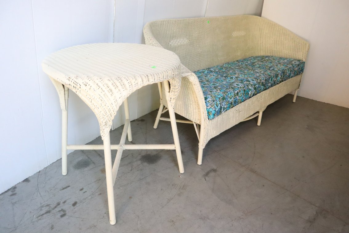 Wicker Patio Sofa and End Table