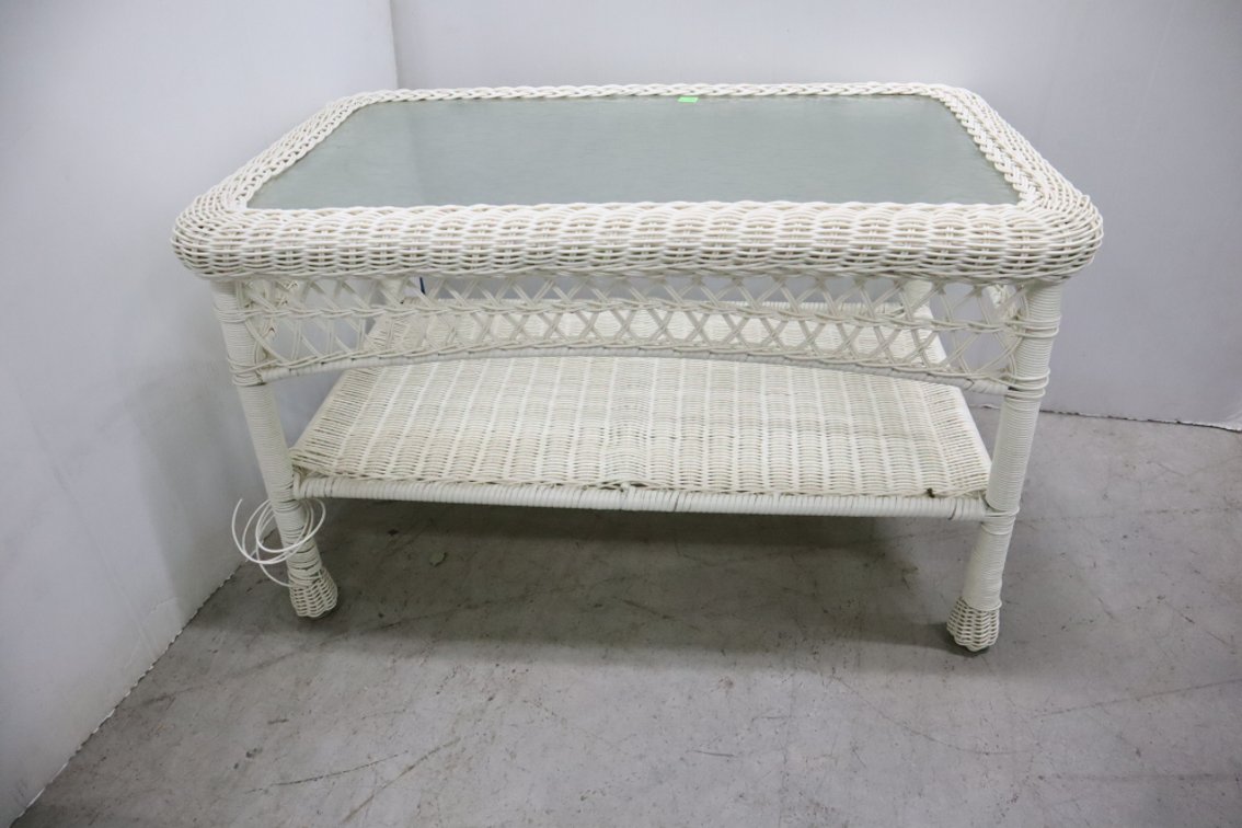 Imitation Wicker Glass Top Coffee Table