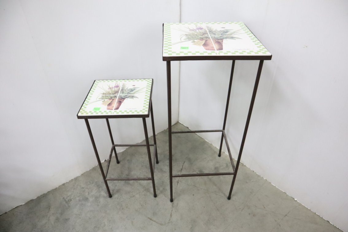 Pair of Painted Tile Top Plant Stands