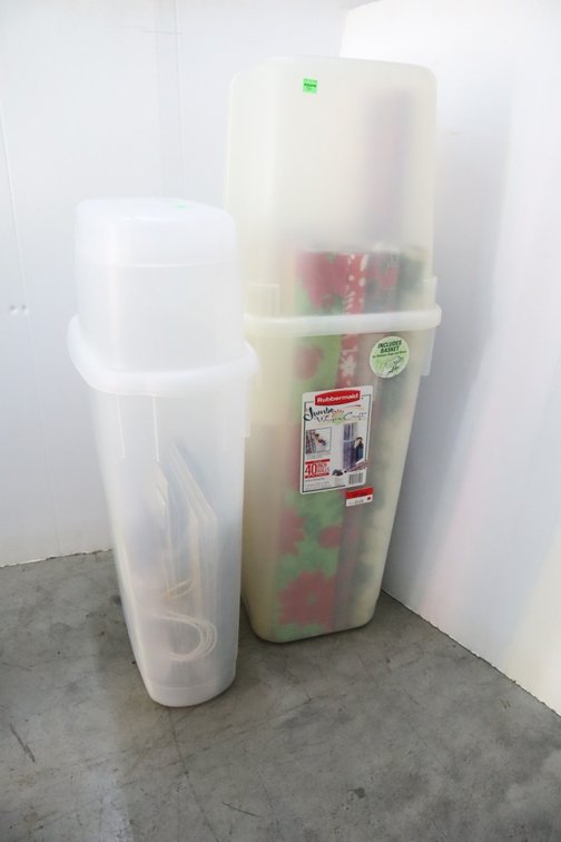 Wrapping Paper Storage Totes With Wrapping Paper and Gift Bags